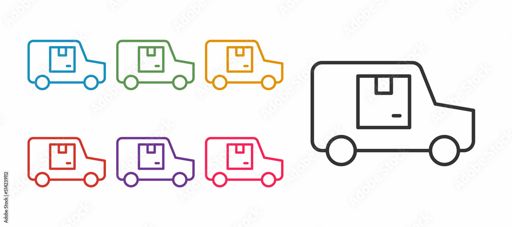 Set line Delivery cargo truck vehicle icon isolated on white background. Set icons colorful. Vector Set line Delivery cargo truck vehicle icon isolated on white background. Set icons colorful. Vector
