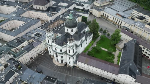 Aerial Orbital shot of Kollegienkirche Church, Salzburg, Austria photo