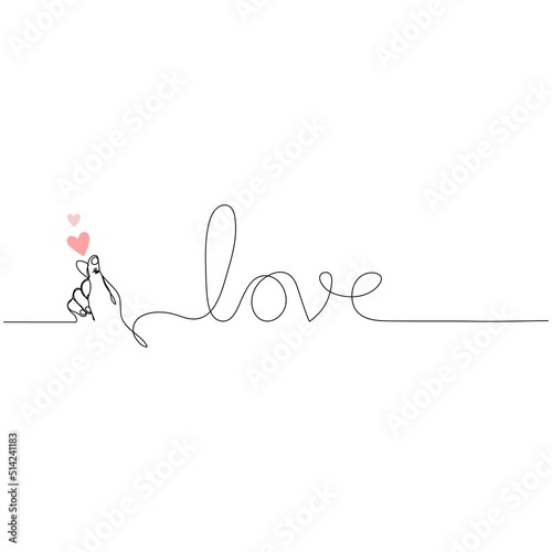 Korean love fingers symbol with message. Continuous one line drawing of korean fingers. Hand symbol of love.