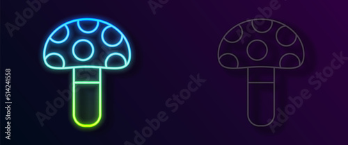 Glowing neon line Psilocybin mushroom icon isolated on black background. Psychedelic hallucination. Vector