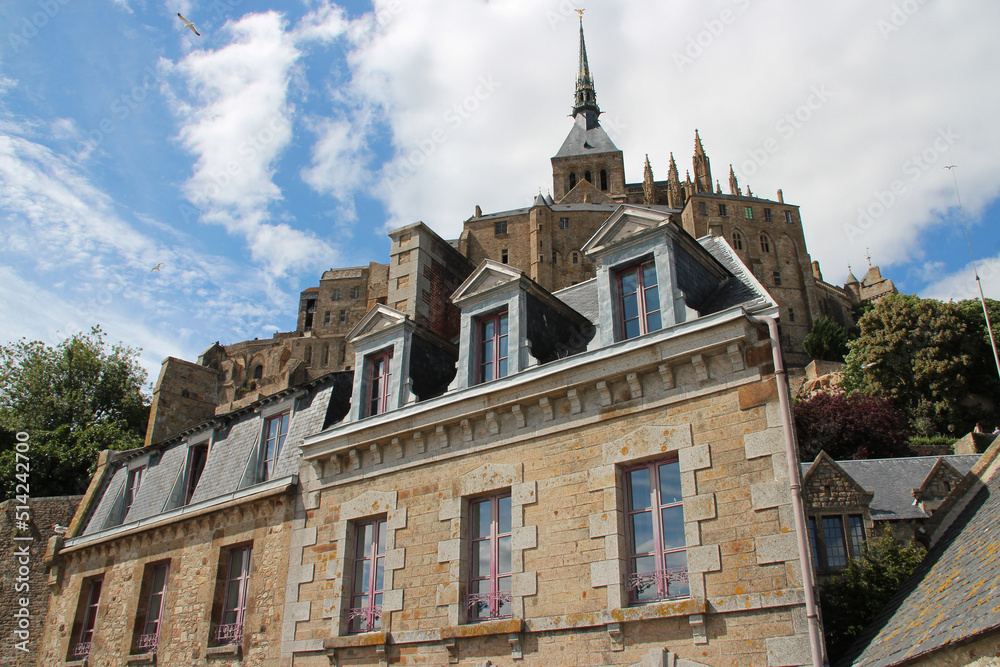 houses and medieval abbey at mont-saint-michel in normandy (france) 