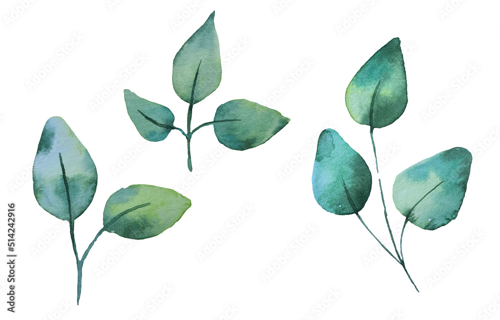 Obraz premium Seamless watercolor illustration of green leaves and branches, circles, on white or black background, suitable for wallpaper, cards, clothing, textiles, fabric, packaging, clothing, dress, invitations