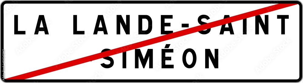 Fototapeta premium Panneau sortie ville agglomération La Lande-Saint-Siméon / Town exit sign La Lande-Saint-Siméon