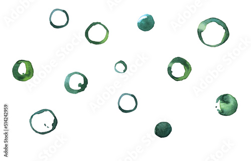 Seamless watercolor illustration of green leaves and branches, circles, on white or black background, suitable for wallpaper, cards, clothing, textiles, fabric, packaging, clothing, dress, invitations