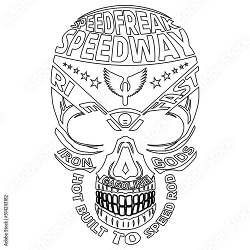Vintage label with face of skull. Grunge effect.Isolated skeleton head.Typography design for t-shirts.Vector illustration