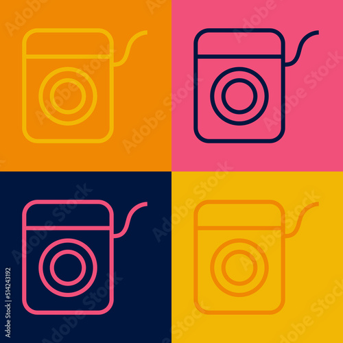 Pop art line Dental floss icon isolated on color background. Vector