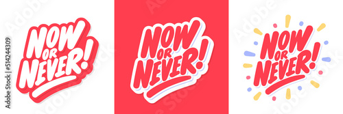 Now or Never. Vector handwritten letterings.