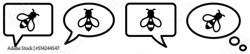 Simple bee icon in speech bubble, different version. Ask, talk or think about bees concept