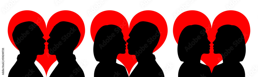 Love Kissing Couples Heart Design With Same-Sex, Gay, And Straight