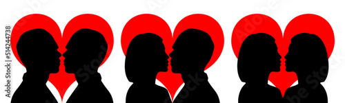 Love Kissing Couples Heart Design With Same-Sex, Gay, And Straight