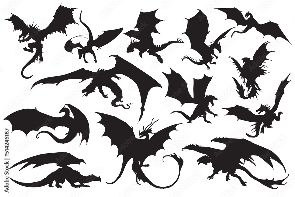 dragon silhouettes Stock Vector | Adobe Stock