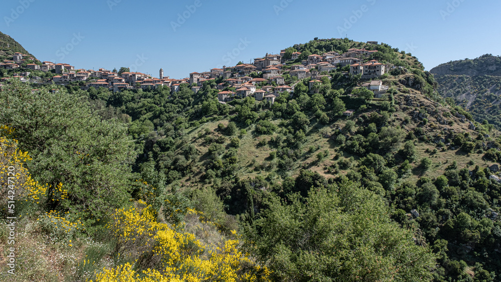 Dimitsana, a mountain village, built like an amphitheatre, surrounded by mountain tops and pine tree forests, Arcadia region,  Central Peloponnes, Greece