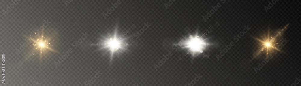 Sun, star, flare png.Bright light effect with rays and highlights for vector illustration.	
