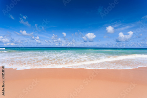 Travel background  white sand with blue sky in the summer season  at Karon Beach Phuket  Thailand