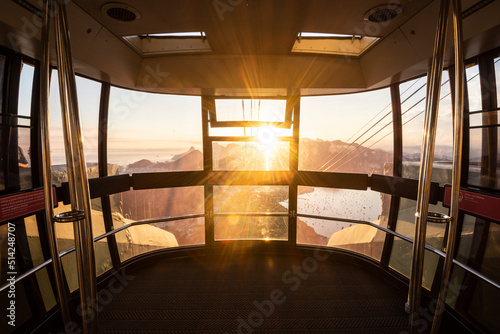 Beautiful view to the city from inside Sugar Loaf Mountain cable car
