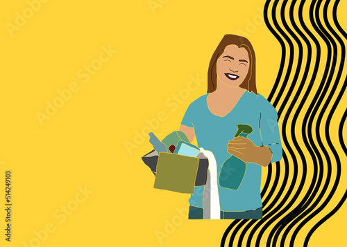 Vector cartoon style illustration of cleaning service man and woman character. Isolated on white background.