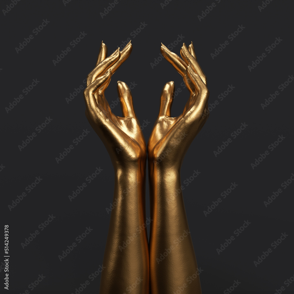 gift holding golden hands, 3d rendering