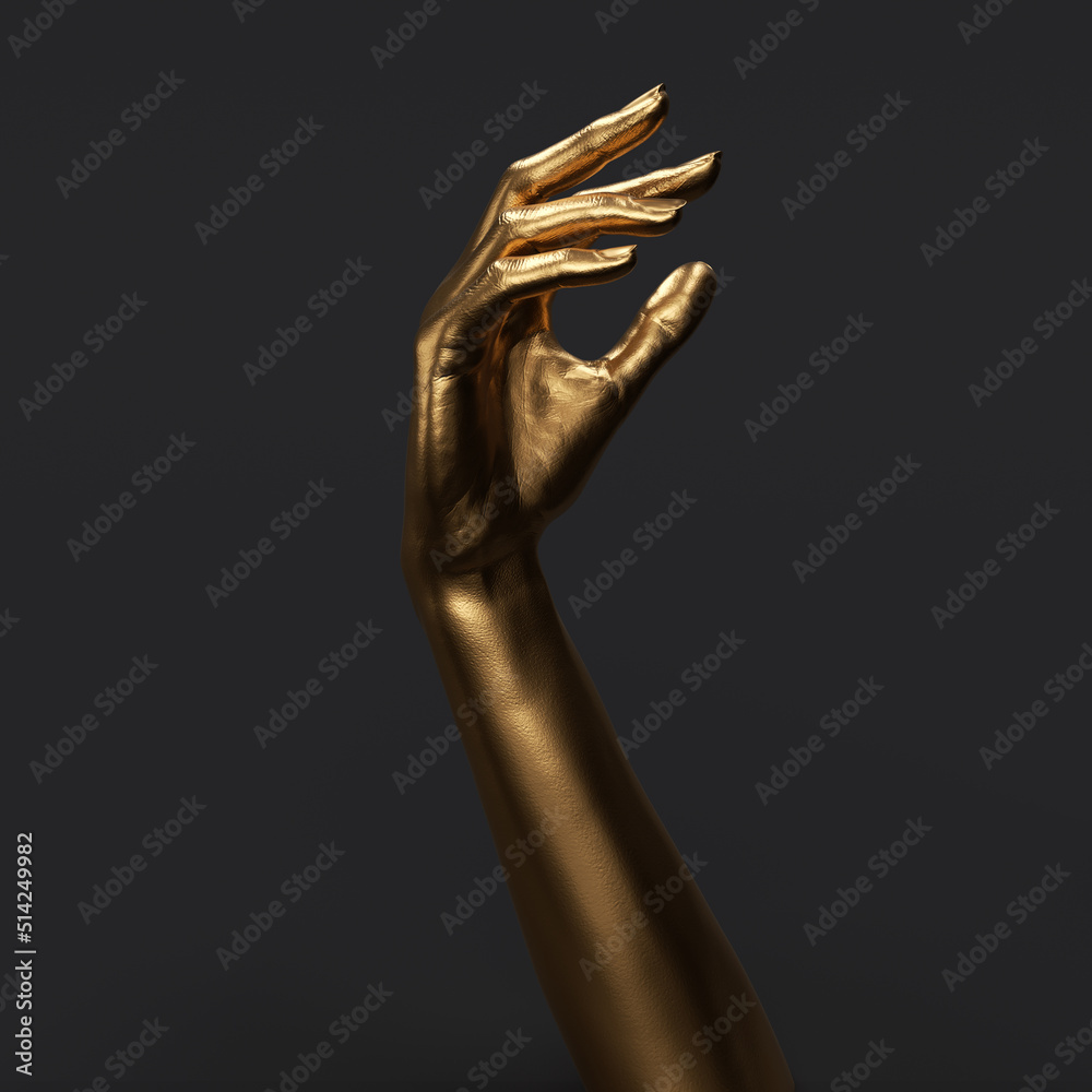 Beautiful female gold hand relaxed gesture, 3d rendering Stock ...