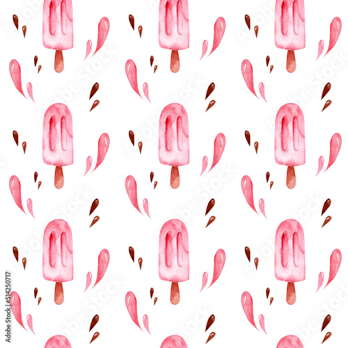 Seamless pattern with watermelon. Watermelon on a stick. Watercolor illustration. Simple pattern. summer time © Tatyana Sidorova