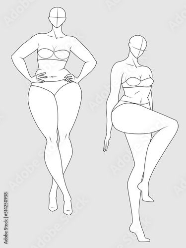 Plus Size 10 Heads Fashion Figure Templates. Exaggerated Croquis for Fashion Design and Illustration