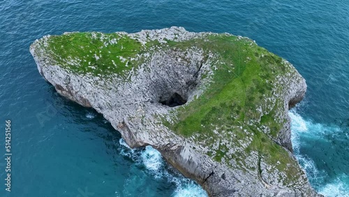 Coastal landscape in the surroundings of Guadamia and the Bufones de Pria. Aerial view from a drone. Calls from Pria. Cantabrian Sea. Asturias, Spain, Europe photo