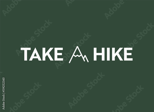 Take A Hike. Mountain symbol stylized into letter A. Hiking logo design. Editable stroke.
