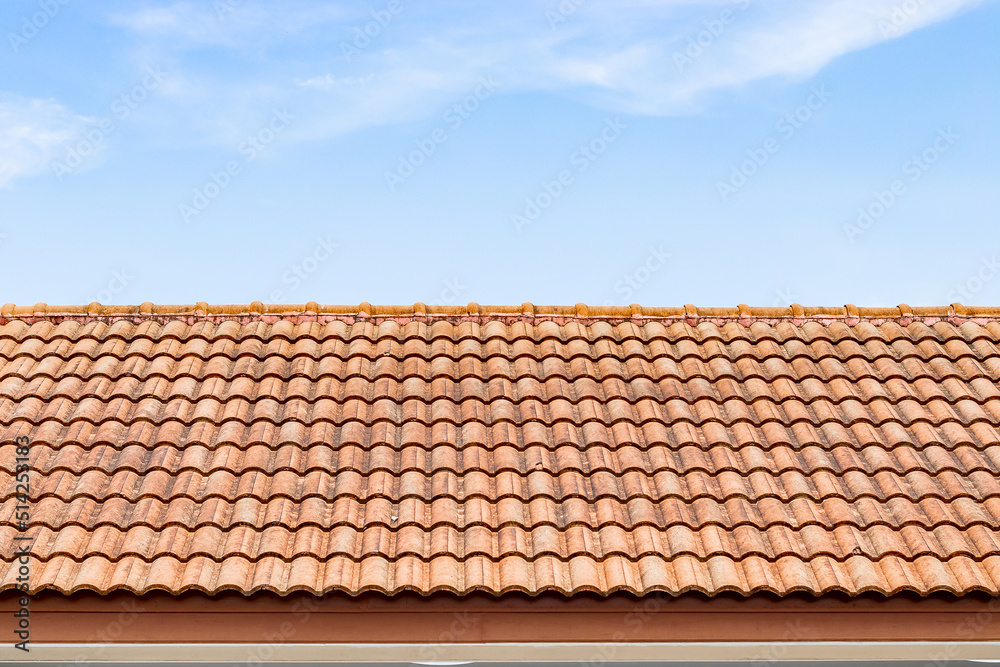 Red roof texture tile after renovation of house 