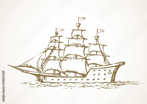 Sailing vessel. Vector drawing ship