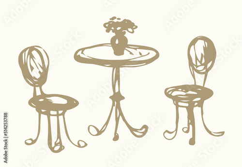 Table and chairs . Vector drawing