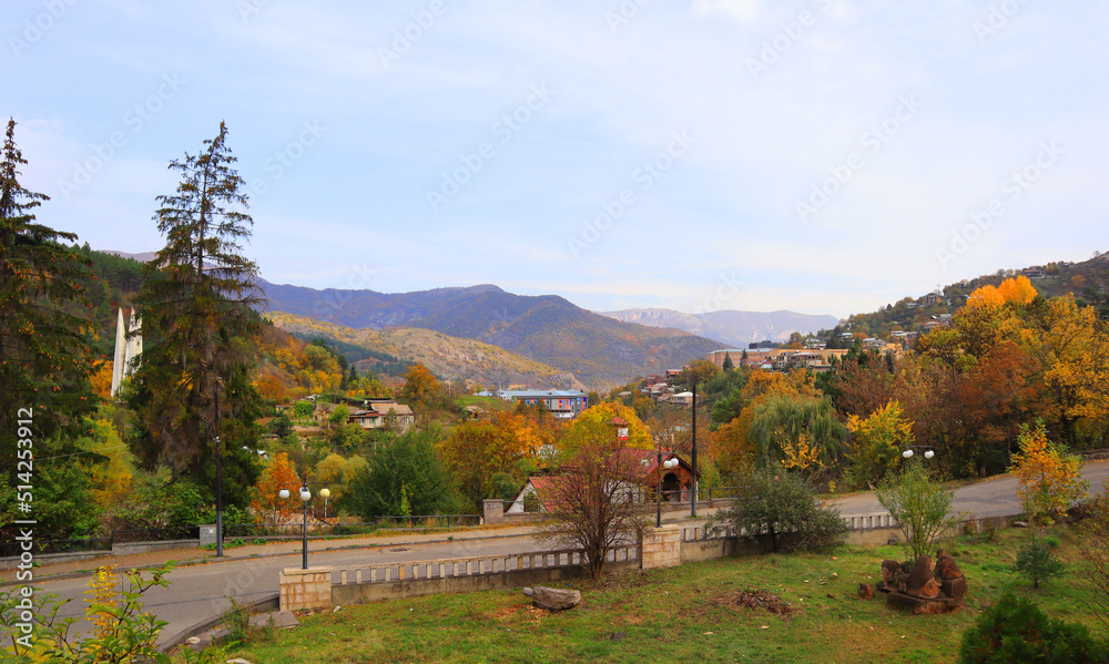 Panorama Dilijan city in autumn day, Armenia