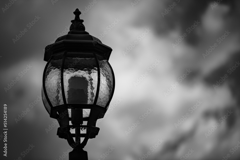 A street lamp black and white