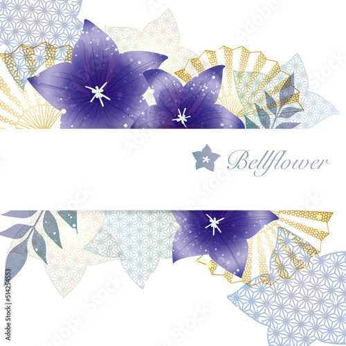 桔梗の花と和柄イラスト背景