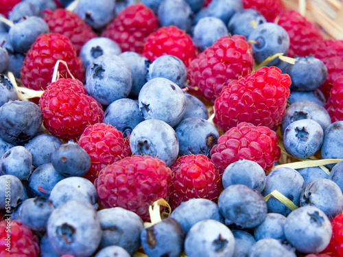 A mixture of blueberries and raspberries