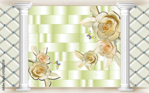 Fototapeta Naklejka Na Ścianę i Meble -  Illustration of 3d photo wallpapers. 3d image. The fresco. Wallpaper on the wall.