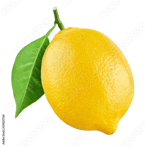 Lemon with leaf isolated on white background