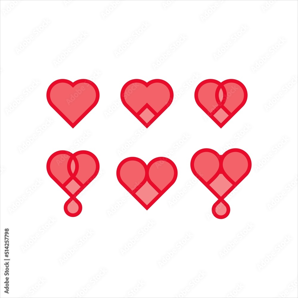set heart vector symbol. Valentines day ribbon logotype. Abstract  medical health logo icon template