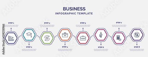 infographic template with icons and 8 options or steps. infographic for business concept. included deficit, money convert, briefcase, rectangular briefcase, employee going to work, tax calculate,