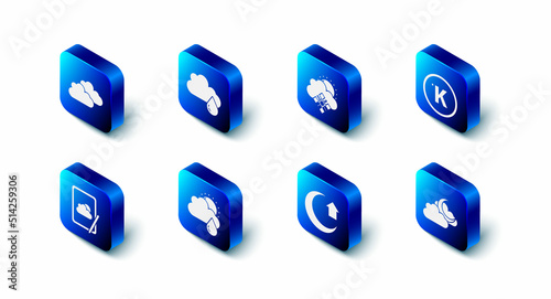 Set Cloud with rain, snow and sun, Kelvin, moon, Moon, Weather forecast and icon. Vector