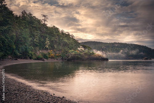 beautiful landscape seen from Deception Pass in Washington State on a stormy evening