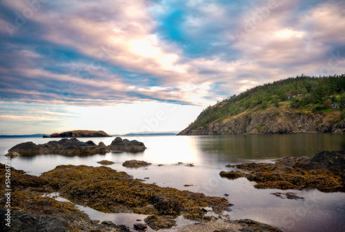 beautiful landscape and seascape at sunrise seen from Deception Pass in Washington State