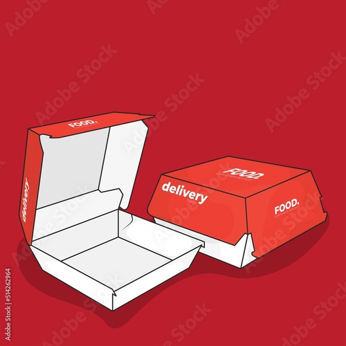 Burger or food box template with opened box and closed box for product packaging design