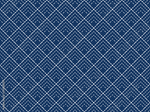 Japanese Sashiko seamless pattern. Indigo background. white thin line on blue wallpaper. Vector