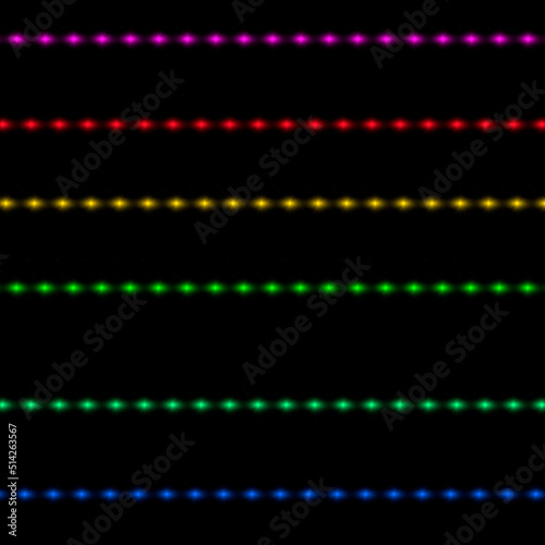 fondo negro cuadrado con hileras de pequeñas luces en verde, amarillo, naranja, rojo, morado y azul 