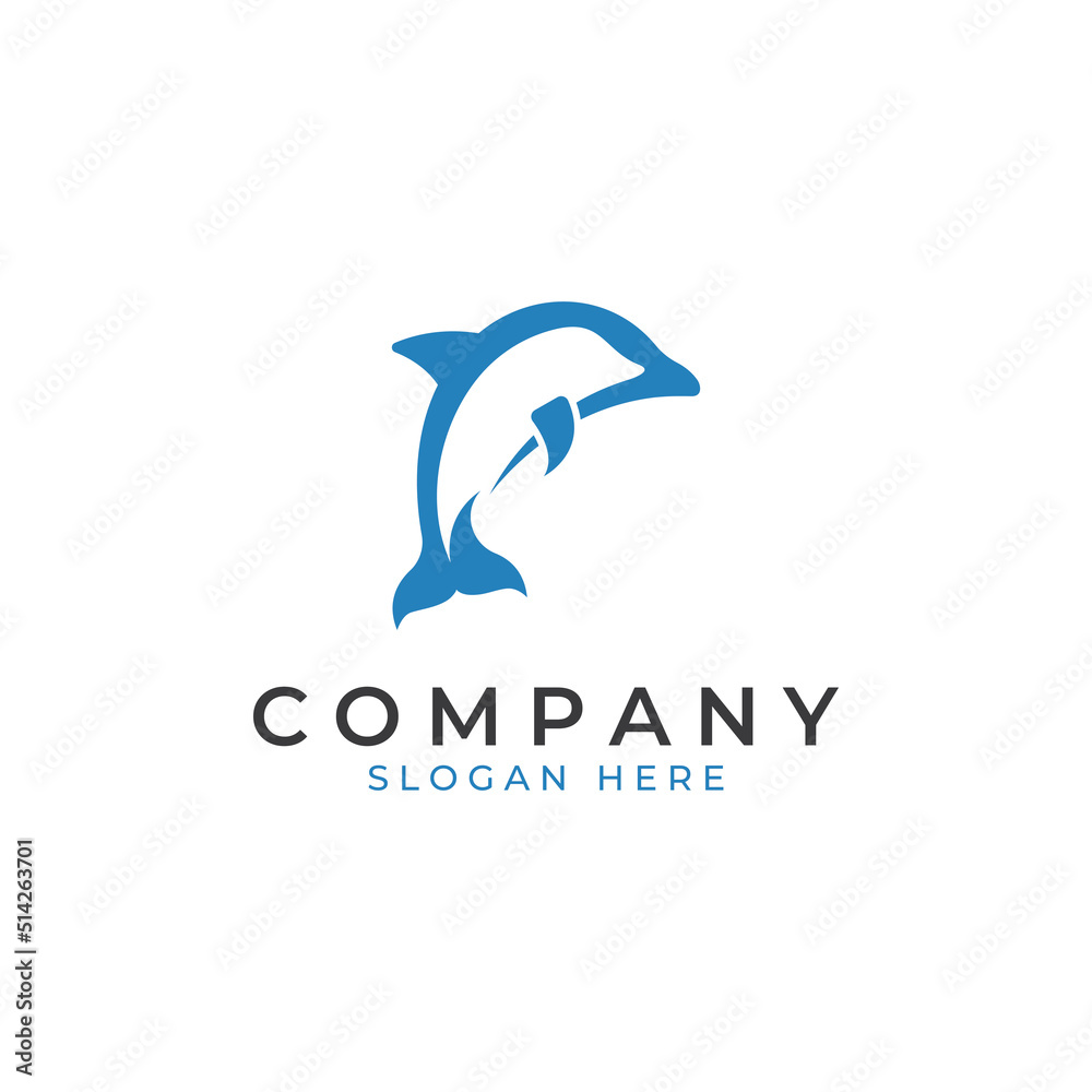 Fototapeta premium Dolphin logo. Dolphin jumping on the waves of sea or beach. With vector illustration editing.