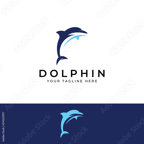 Dolphin logo. Dolphin jumping on the waves of sea or beach. With vector illustration editing.