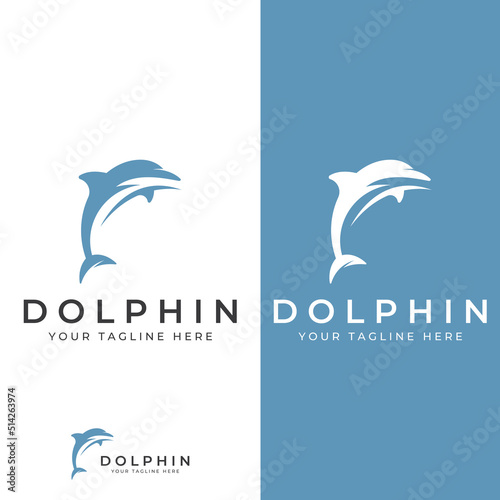 Dolphin logo. Dolphin jumping on the waves of sea or beach. With vector illustration editing.