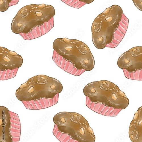 Seamless pattern of simple cupcake illustrations on a white background
