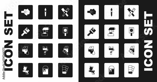 Set Paint brush, spray gun, Spray can nozzle cap, Car painting and icon. Vector