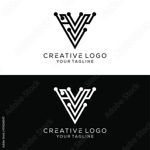 creative letter v technology logo design vector