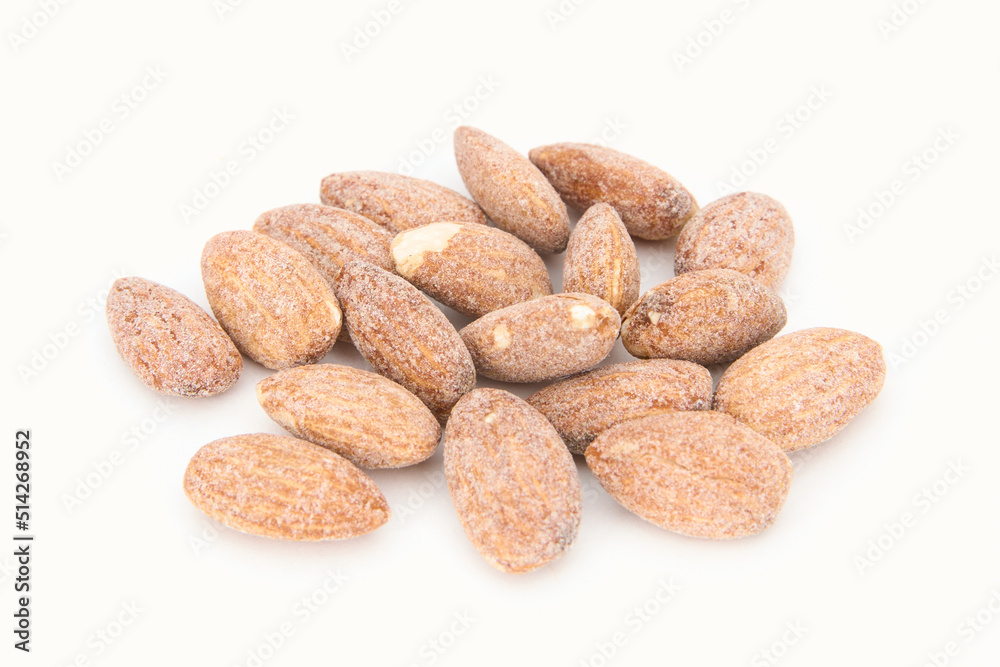 flavored almonds isolated on white flavored almonds isolated on white